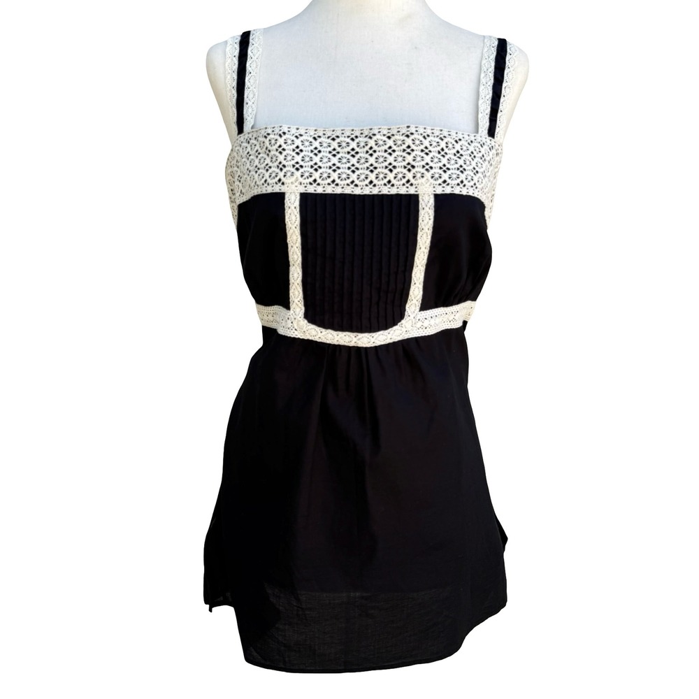 Work to Weekend Y2K Boho Romantic Goth Lace Pleated Empire Waist Top L NEW Black